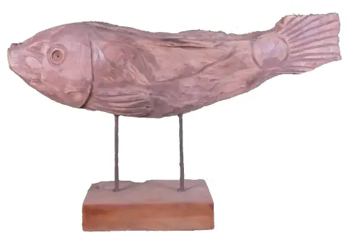 Product image of the product “Carved fish wood on stand made from teak root pieces ”